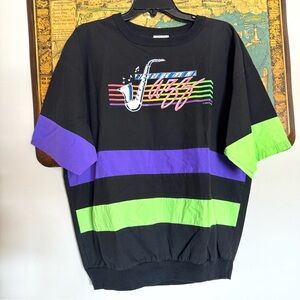 Vintage New Orleans Jazz Shirt Neon 1990 Diport USA Color Block Saxophone XL